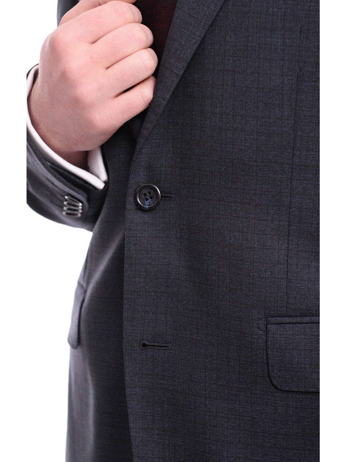 Napoli TWO PIECE SUITS Napoli Slim Fit Navy Blue Textured Check Two Button Half Canvassed Wool Suit