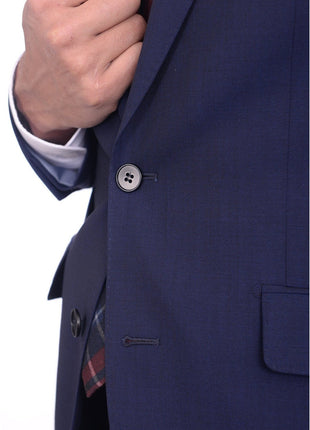 Napoli TWO PIECE SUITS Napoli Slim Fit Navy Blue Textured Two Button Half Canvassed Wool Suit