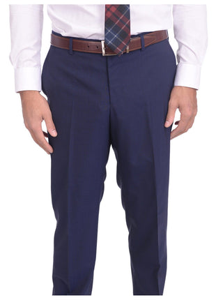 Napoli TWO PIECE SUITS Napoli Slim Fit Navy Blue Textured Two Button Half Canvassed Wool Suit