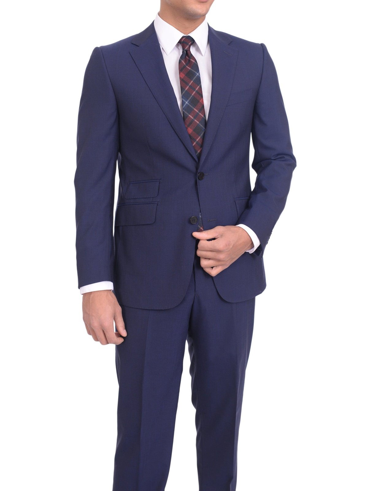 Napoli TWO PIECE SUITS Napoli Slim Fit Navy Blue Textured Two Button Half Canvassed Wool Suit