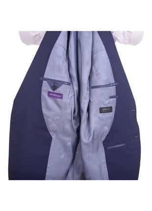 Napoli TWO PIECE SUITS Napoli Slim Fit Navy Blue Textured Two Button Half Canvassed Wool Suit