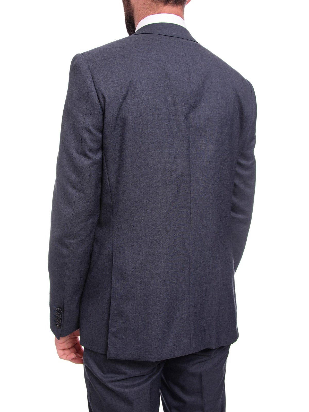 Napoli TWO PIECE SUITS Napoli Slim Fit Solid Blue Stepweave Half Canvassed Super 160's Wool Suit