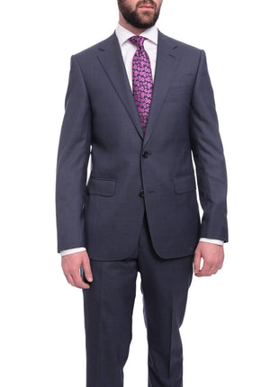 Napoli TWO PIECE SUITS Napoli Slim Fit Solid Blue Stepweave Half Canvassed Super 160's Wool Suit