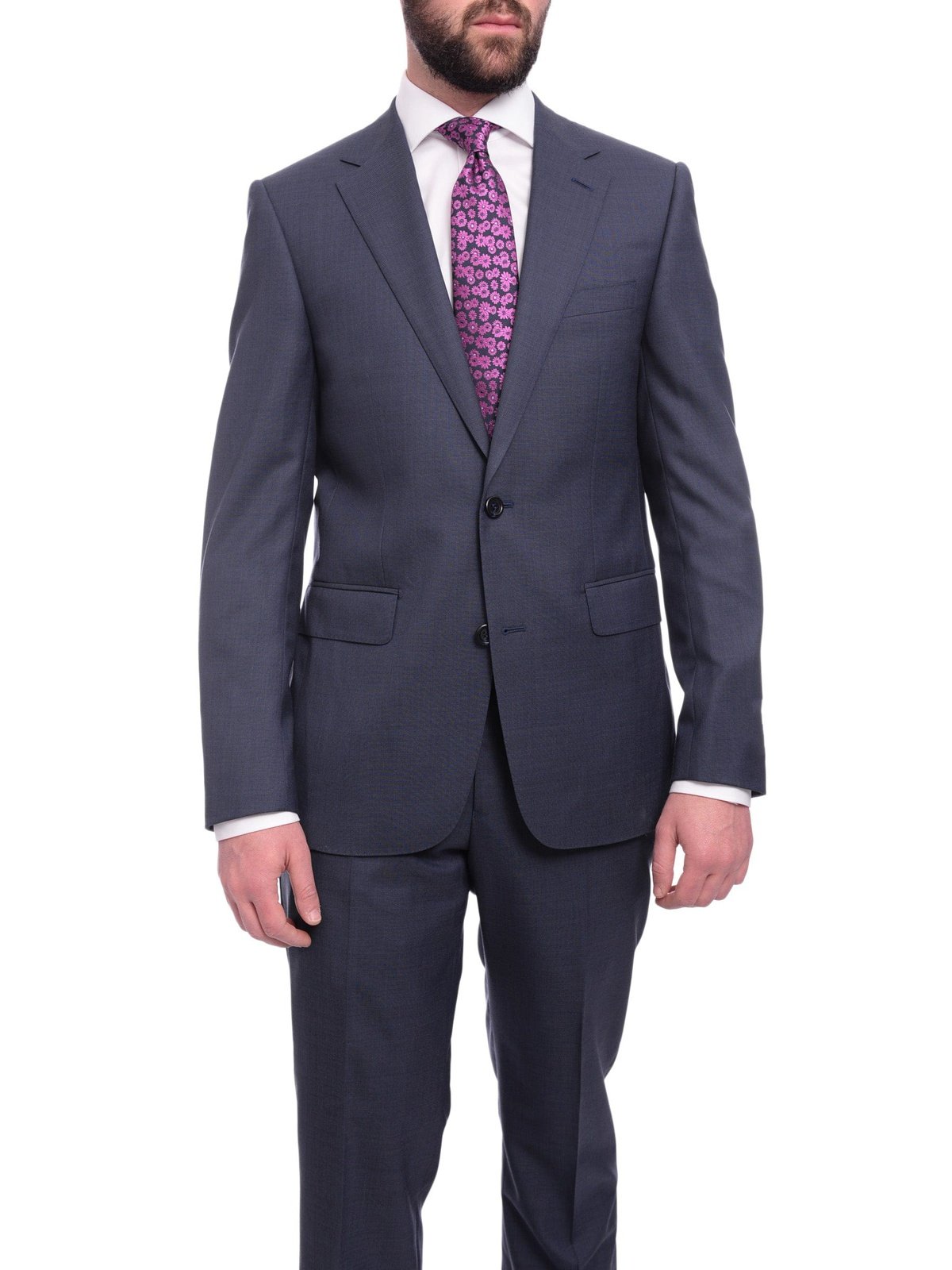 Napoli TWO PIECE SUITS Napoli Slim Fit Solid Blue Stepweave Half Canvassed Super 160's Wool Suit