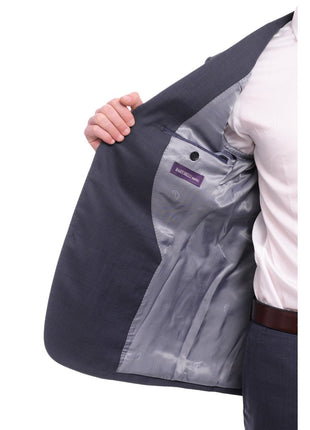Napoli TWO PIECE SUITS Napoli Slim Fit Solid Blue Stepweave Half Canvassed Super 160's Wool Suit
