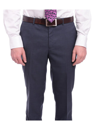 Napoli TWO PIECE SUITS Napoli Slim Fit Solid Blue Stepweave Half Canvassed Super 160's Wool Suit