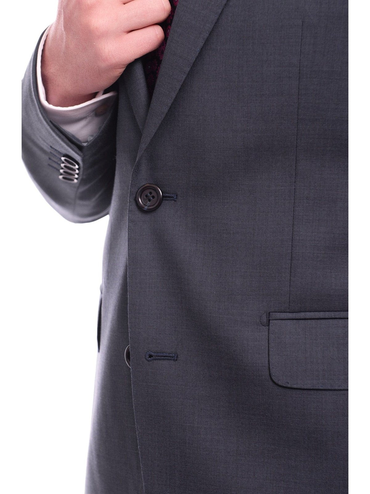 Napoli TWO PIECE SUITS Napoli Slim Fit Solid Blue Stepweave Half Canvassed Super 160&#39;s Wool Suit