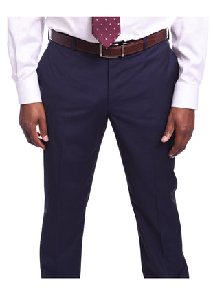 Napoli TWO PIECE SUITS Napoli Slim Fit Solid Navy Blue Two Button Half Canvassed Guabello Wool Suit