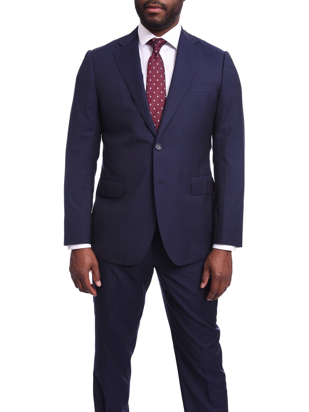 Napoli TWO PIECE SUITS Napoli Slim Fit Solid Navy Blue Two Button Half Canvassed Guabello Wool Suit