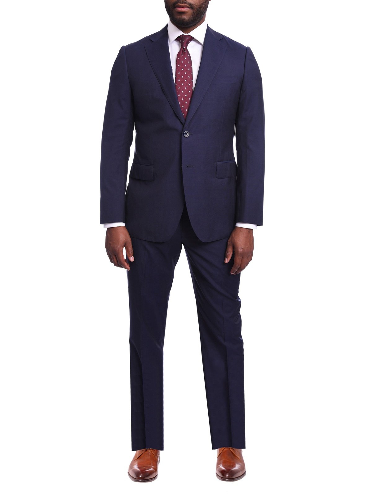 Napoli TWO PIECE SUITS Napoli Slim Fit Solid Navy Blue Two Button Half Canvassed Guabello Wool Suit