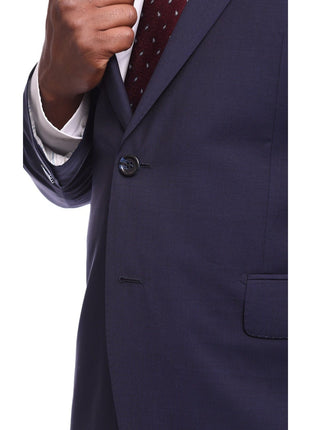 Napoli TWO PIECE SUITS Napoli Slim Fit Solid Navy Blue Two Button Half Canvassed Guabello Wool Suit