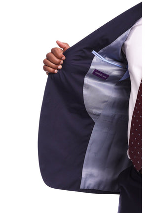 Napoli TWO PIECE SUITS Napoli Slim Fit Solid Navy Blue Two Button Half Canvassed Guabello Wool Suit