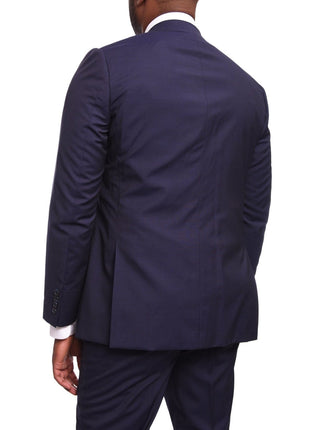 Napoli TWO PIECE SUITS Napoli Slim Fit Solid Navy Blue Two Button Half Canvassed Guabello Wool Suit