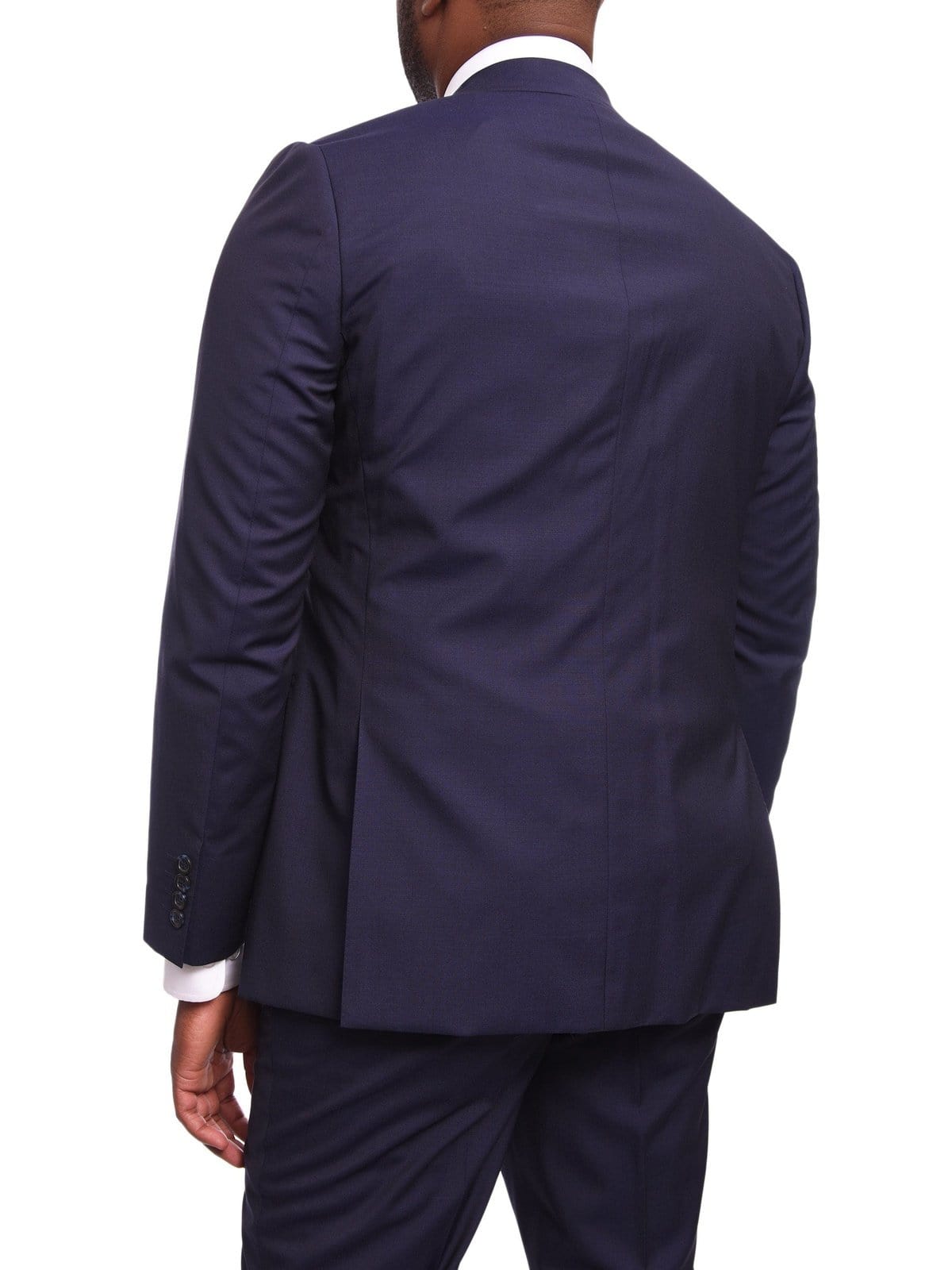 Napoli TWO PIECE SUITS Napoli Slim Fit Solid Navy Blue Two Button Half Canvassed Guabello Wool Suit