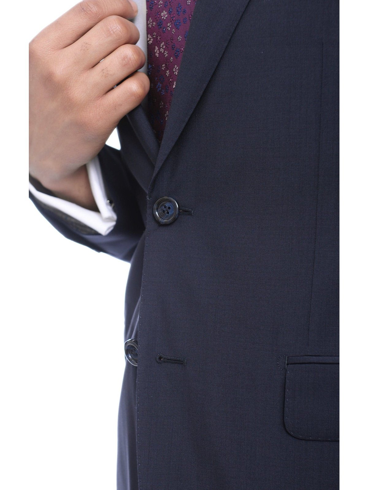 Napoli TWO PIECE SUITS Napoli Slim Fit Solid Navy Blue Two Button Half Canvassed Wool Suit