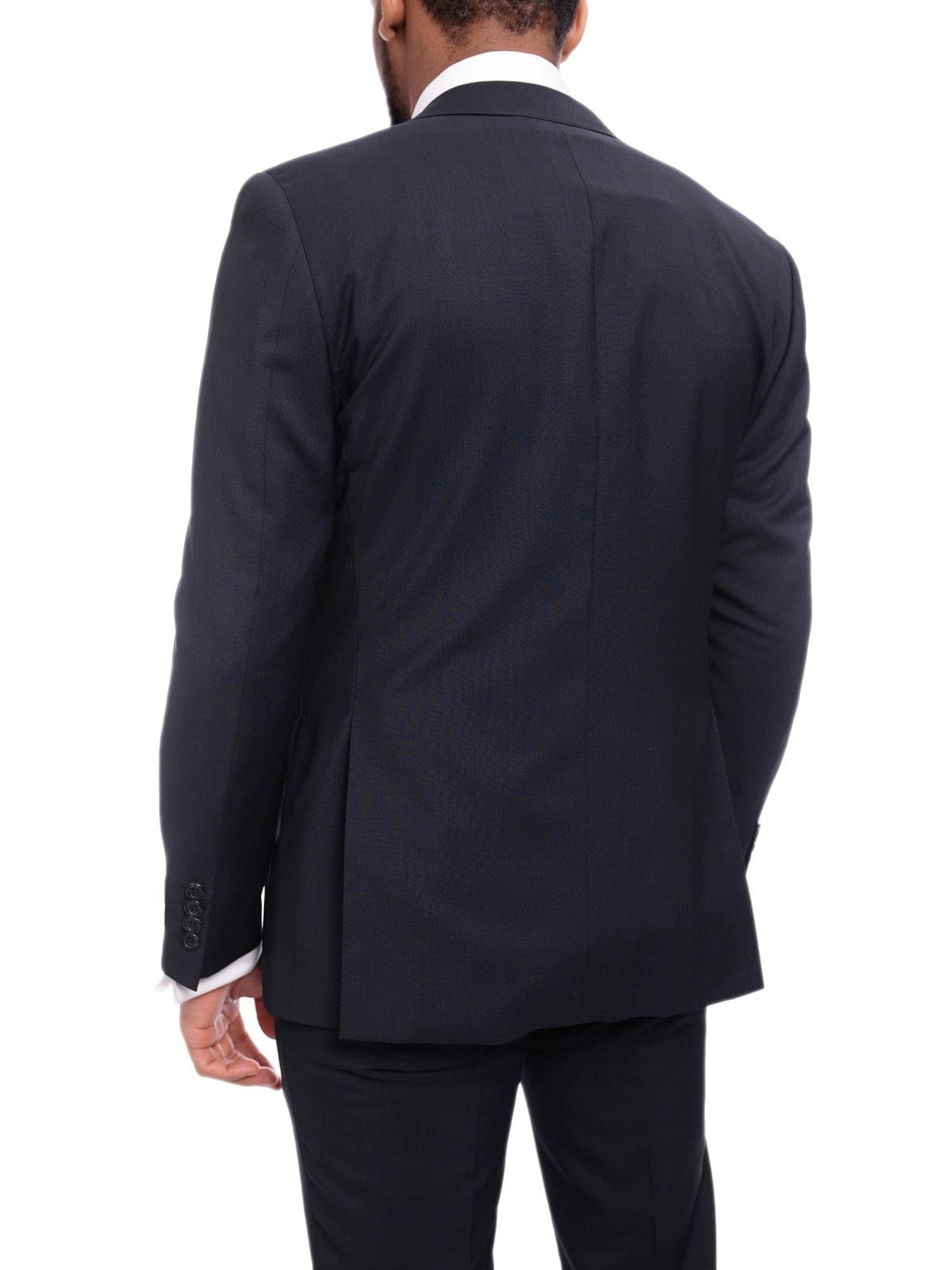 Napoli TWO PIECE SUITS Napoli Slim Fit Solid Navy Blue Two Button Half Canvassed Wool Suit