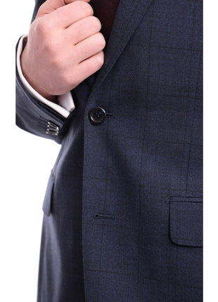 Napoli TWO PIECE SUITS Napoli Slim Fit Textured Blue Black Plaid Half Canvassed Super 160s Wool Suit