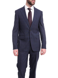 Thumbnail for Napoli TWO PIECE SUITS Napoli Slim Fit Textured Blue Black Plaid Half Canvassed Super 160s Wool Suit