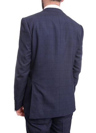 Napoli TWO PIECE SUITS Napoli Slim Fit Textured Blue Black Plaid Half Canvassed Super 160s Wool Suit