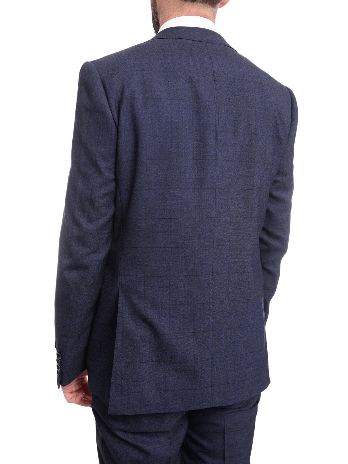 Napoli TWO PIECE SUITS Napoli Slim Fit Textured Blue Black Plaid Half Canvassed Super 160s Wool Suit
