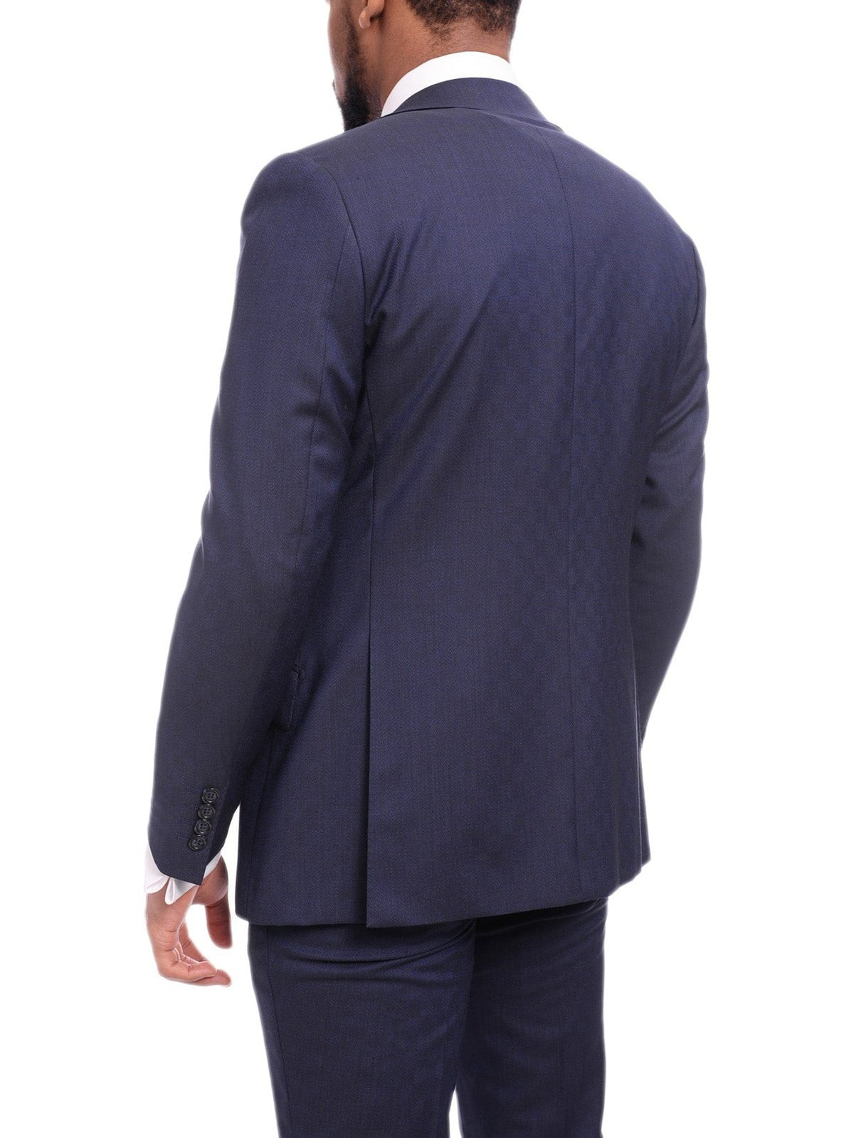 Napoli TWO PIECE SUITS Napoli Slim Fit Textured Navy Blue Half Canvassed Wool Suit Ticket Pocket