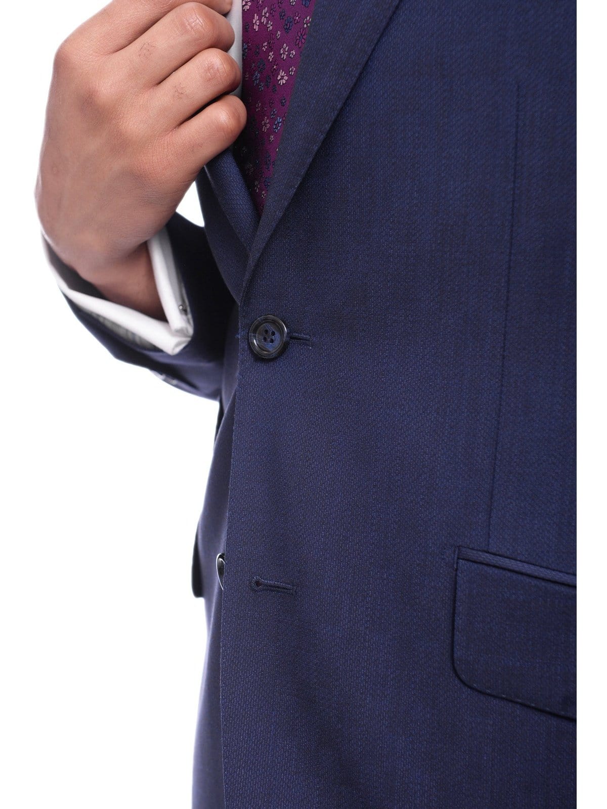 Napoli TWO PIECE SUITS Napoli Slim Fit Textured Navy Blue Half Canvassed Wool Suit Ticket Pocket