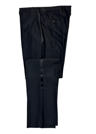 Versace Collection Mens Black Textured Satin Peak Lapel Classic Fit Stretch 2-Button Wool Blend Tuxedo - 44L