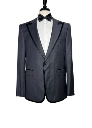 Halston Charcoal Gray Textured Peak Lapel Classic Fit 1-Button Wool Tuxedo - 44R