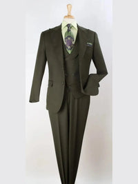 Thumbnail for Apollo King Mens Olive Green Regular Fit 100% Wool 3 Piece Suit With Peak Lapels