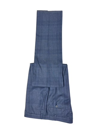 Isaia Mens Blue Plaid Fully-Canvassed Notch Lapel Classic Fit 2-Button Wool Suit - 44L