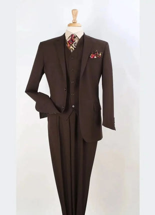 Apollo King Mens Big & Tall Solid Brown Classic Fit 3 Piece 100% Wool Suit