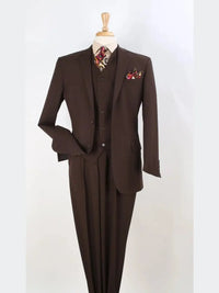 Thumbnail for Apollo King Mens Solid Brown Classic Fit 3 Piece 100% Wool Suit