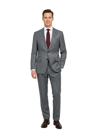 Galvani Collezione Mens Gray Windowpane Notch Lapel Classic Fit 2-Button Wool Suit - 44R