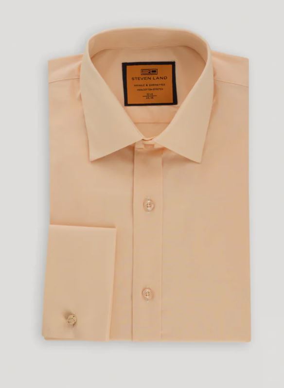 Steven Land Mens Peach Cotton French Cuff Wrinkle Free Classic Fit Dress Shirt