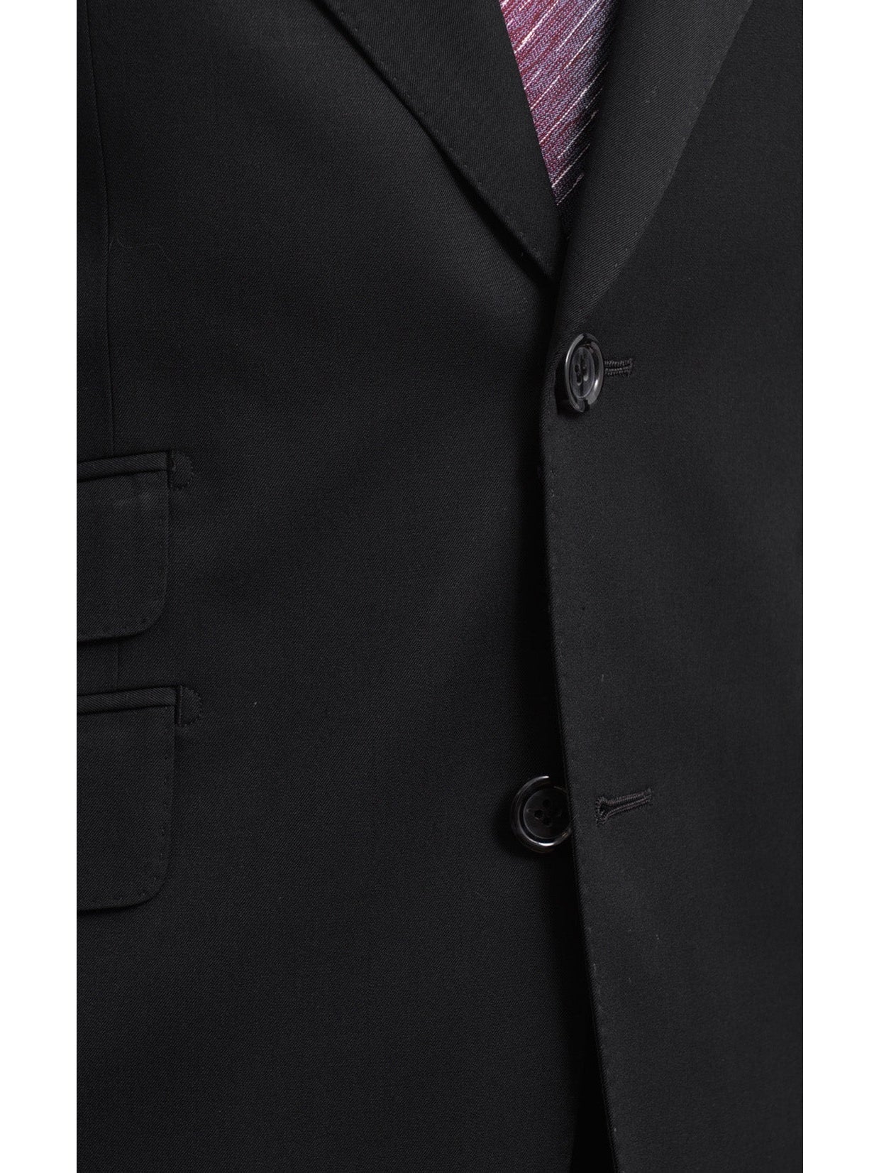 Napoli Slim Fit Solid Black Half Canvassed Wool Cashmere Suit With Peak Lapel