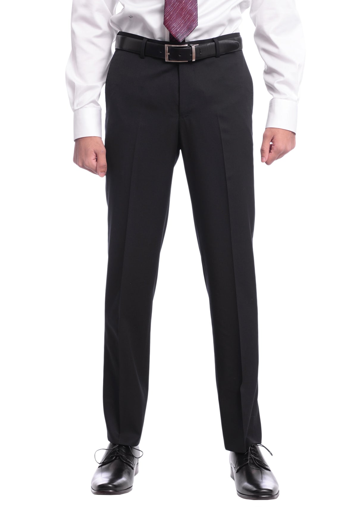 Napoli Slim Fit Solid Black Half Canvassed Wool Cashmere Suit With Peak Lapel