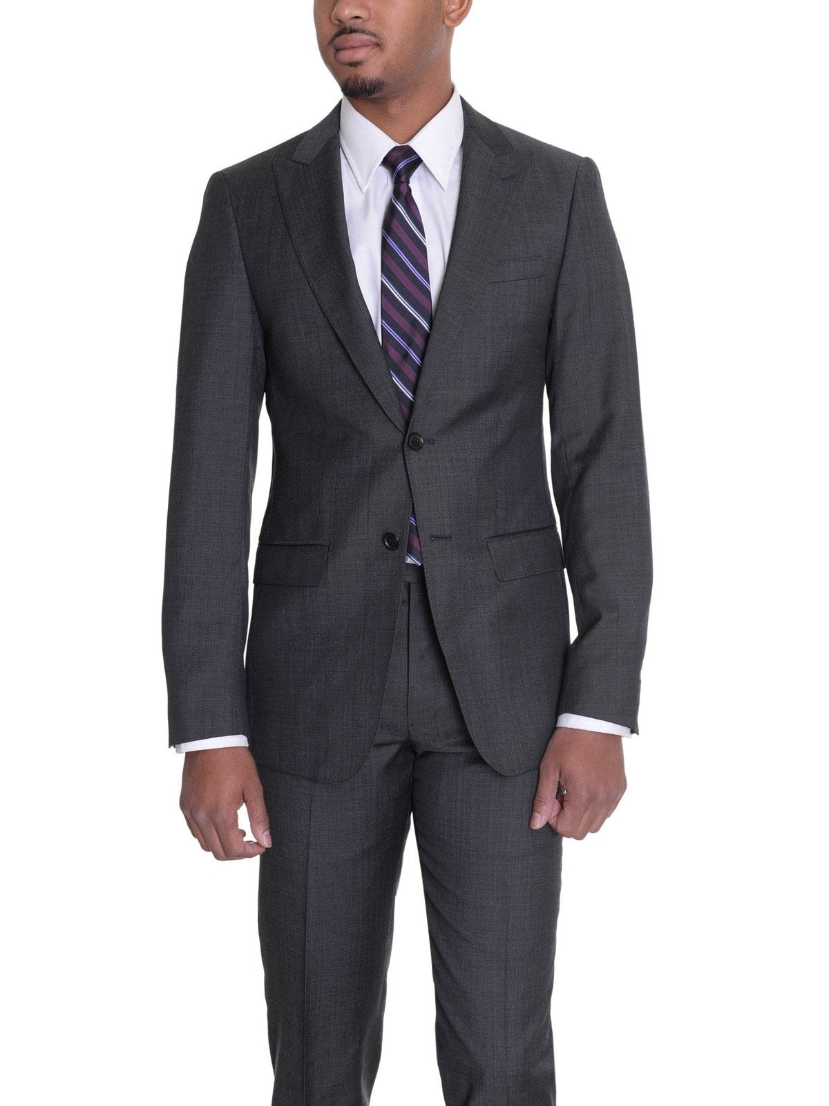 Raphael Mens Charcoal Gray Slim Fit 2 Piece Suit With Peak Lapels