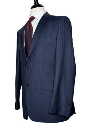Versace Collection Mens Navy Pinstripe Notch Lapel Classic Fit 2-Button Wool Blend Suit - 38R