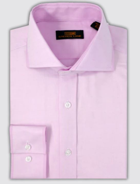 Steven Land Mens 100% Cotton Pink Classic Fit Spread Collar Dress Shirt