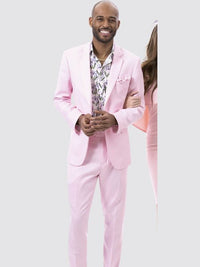 Thumbnail for Kent & Park Mens Solid Pink Classic Fit Linen Blend 2 Piece Suit