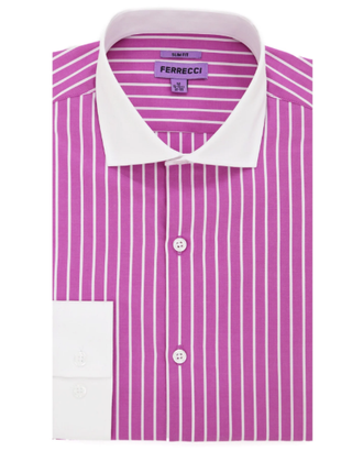 Ferrecci Pink Striped Slim Fit Cutaway Collar Cotton Dress Shirt - The Suit Depot