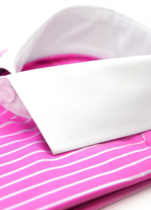 Ferrecci Pink Striped Slim Fit Cutaway Collar Cotton Dress Shirt - The Suit Depot
