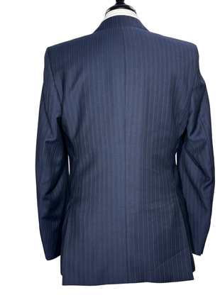 Versace Collection Mens Navy Pinstripe Notch Lapel Classic Fit 2-Button Wool Blend Suit - 38R