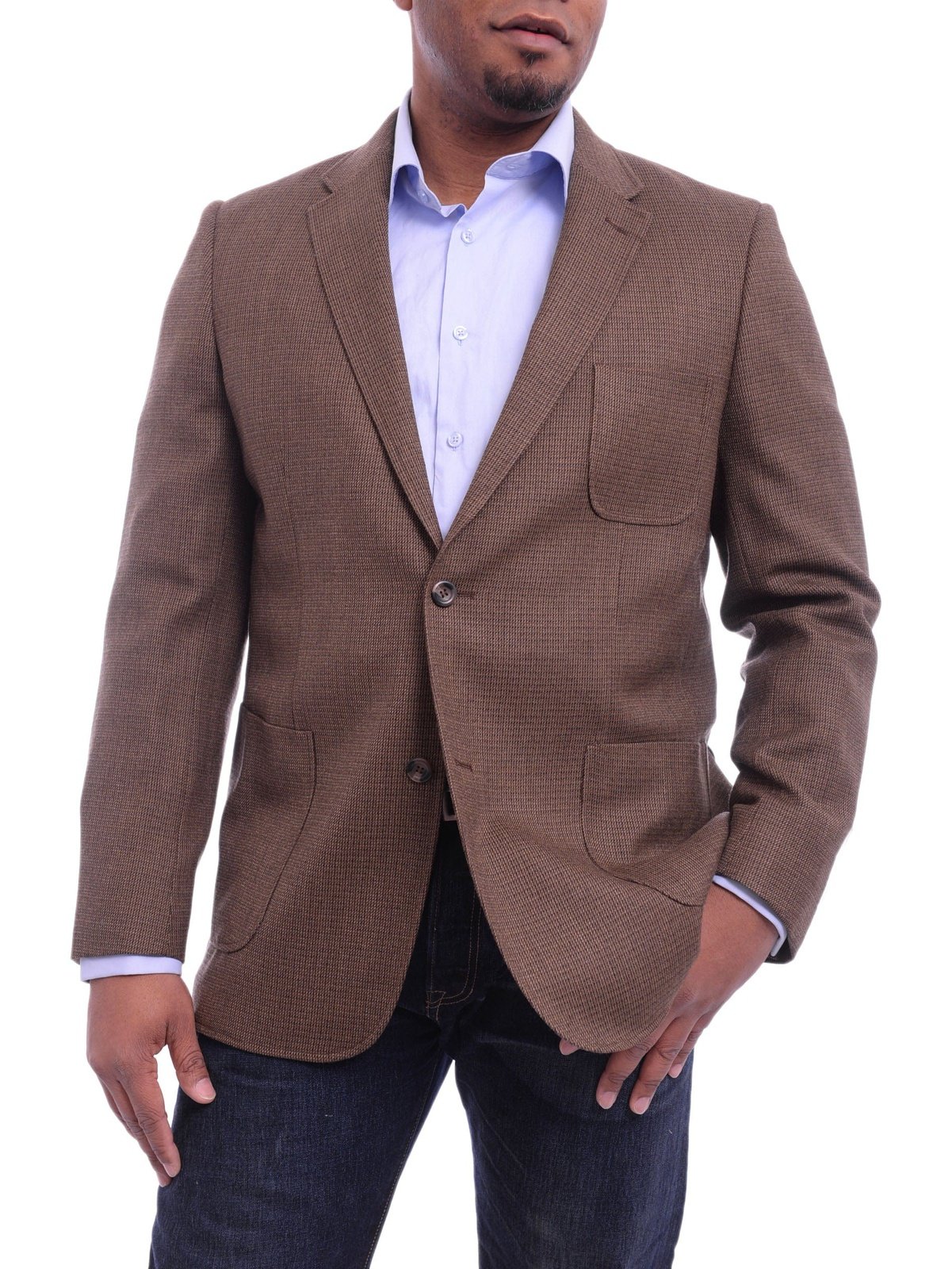 Prontomoda BLAZERS Prontomoda Classic Fit Brown Textured Lambs Wool Blazer Sportcoat Patch Pockets