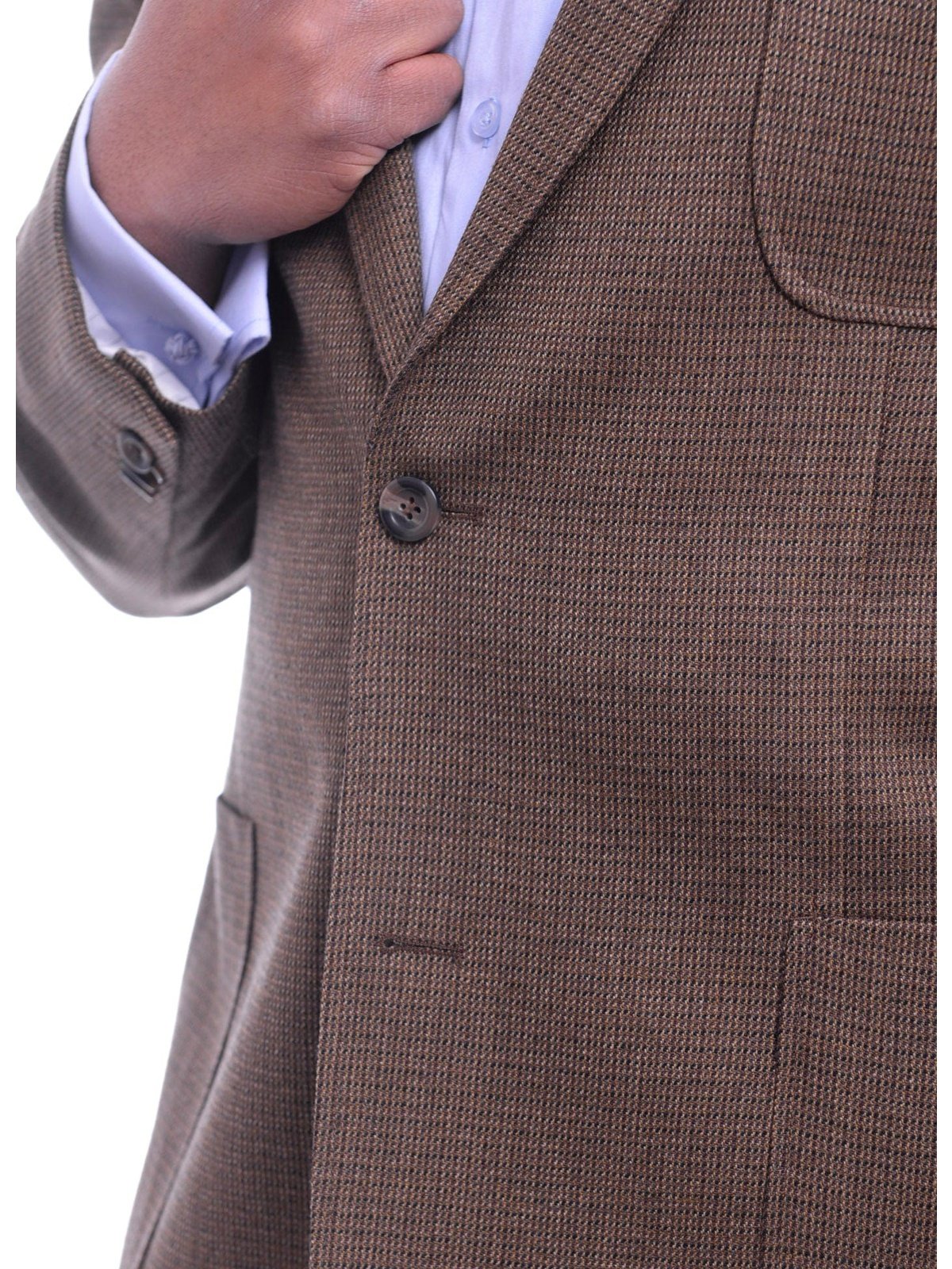 Prontomoda BLAZERS Prontomoda Classic Fit Brown Textured Lambs Wool Blazer Sportcoat Patch Pockets