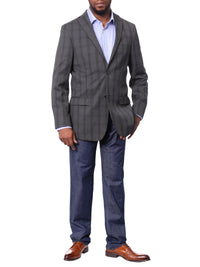 Thumbnail for Prontomoda BLAZERS Prontomoda Men's Gray Plaid 100% Wool Slim Fit Blazer Sport Coat