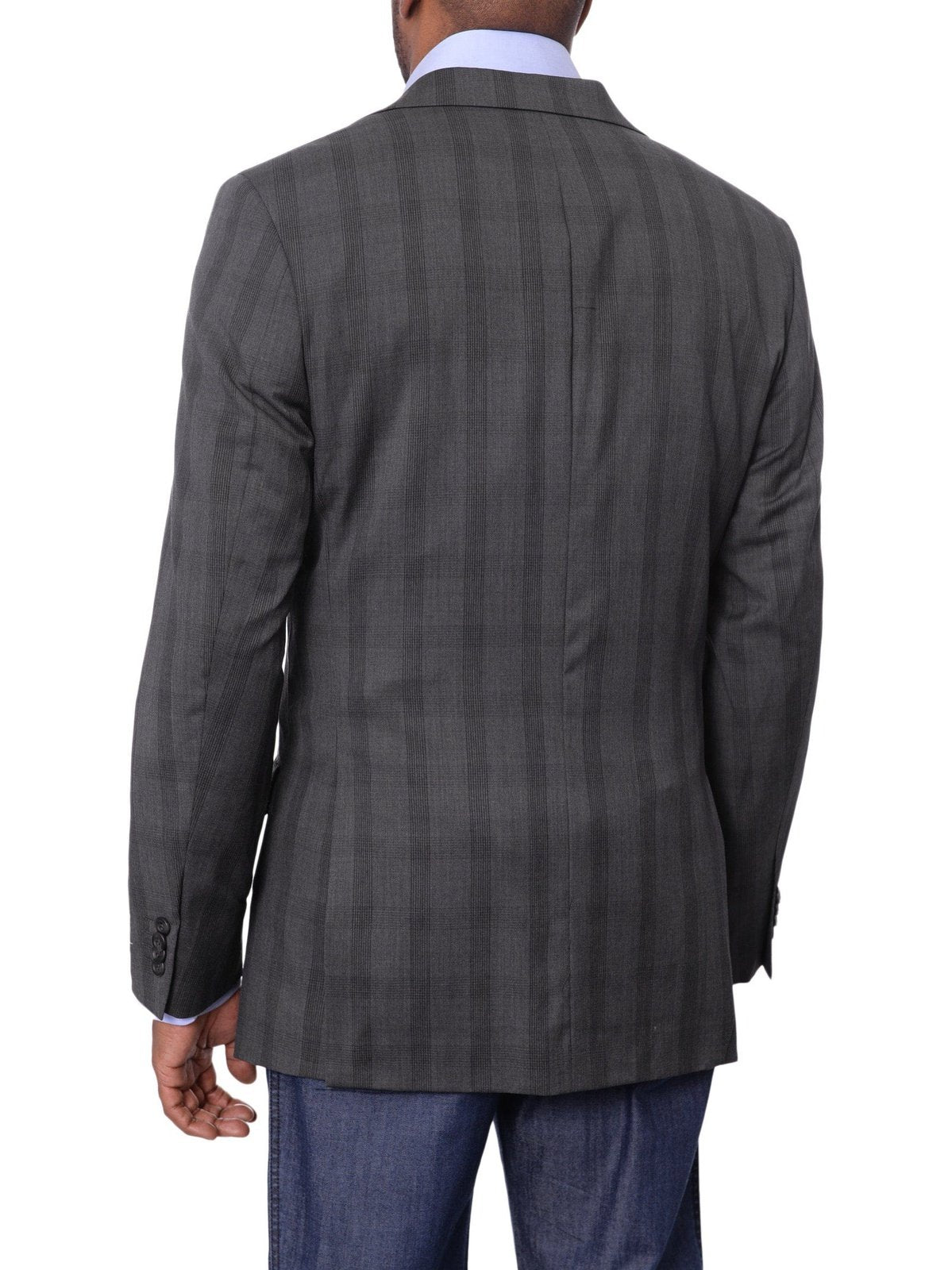 Prontomoda BLAZERS Prontomoda Men's Gray Plaid 100% Wool Slim Fit Blazer Sport Coat