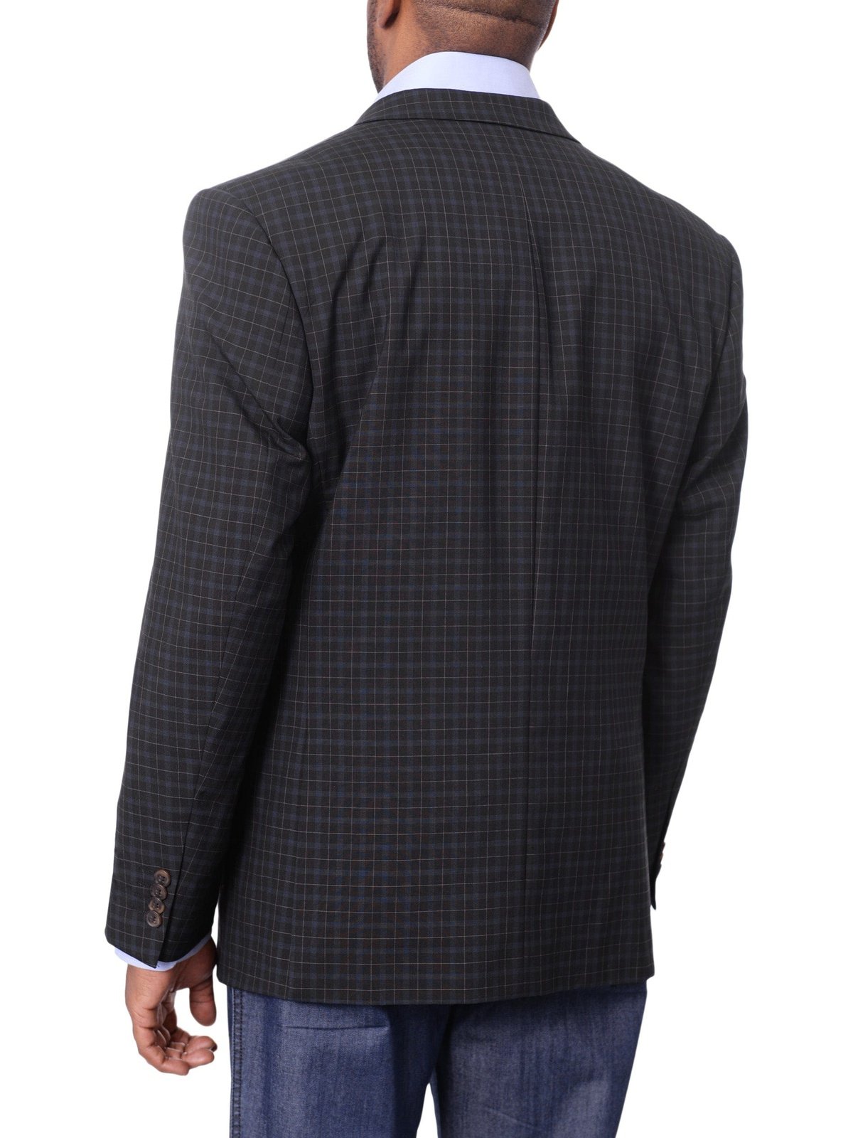 Prontomoda BLAZERS Prontomoda Mens Black& Blue Plaid 100% Wool Regular Fit Blazer Sport Coat