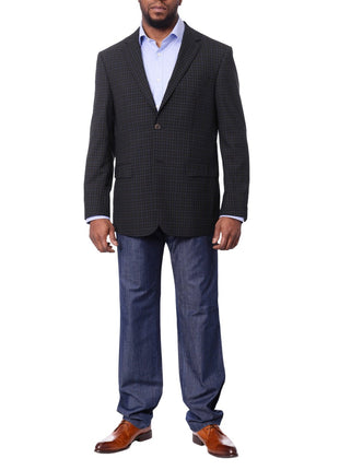 Prontomoda BLAZERS Prontomoda Mens Black& Blue Plaid 100% Wool Regular Fit Blazer Sport Coat