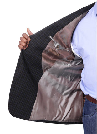 Prontomoda BLAZERS Prontomoda Mens Black& Blue Plaid 100% Wool Regular Fit Blazer Sport Coat